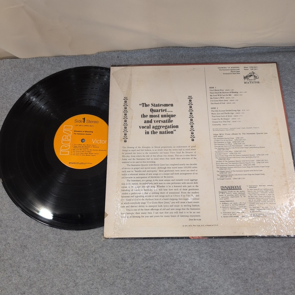 The Statesmen Quartet Showers of Blessing Vinyl LP RCA LSP-3815 1967 - Picture 2 of 2